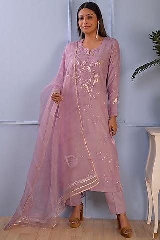 lilac cotton silk kurta set