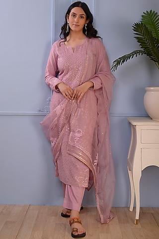 lilac cotton silk kurta set