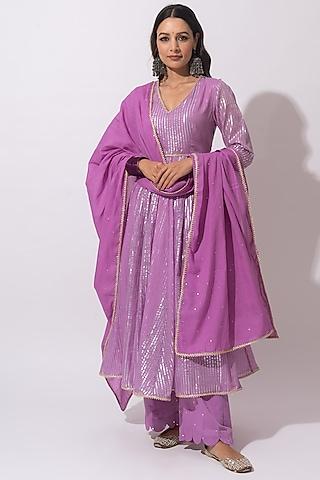 lilac cotton striped kurta set