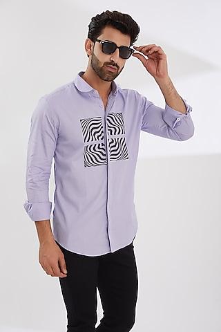 lilac cotton twill printed shirt