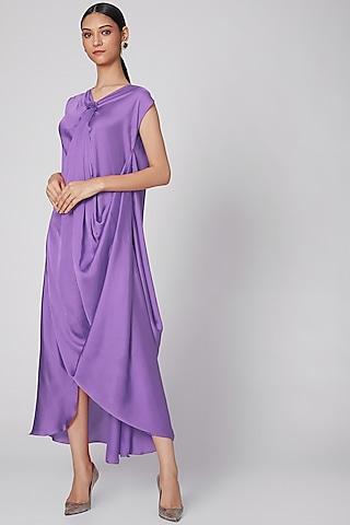 lilac draped cowl dress