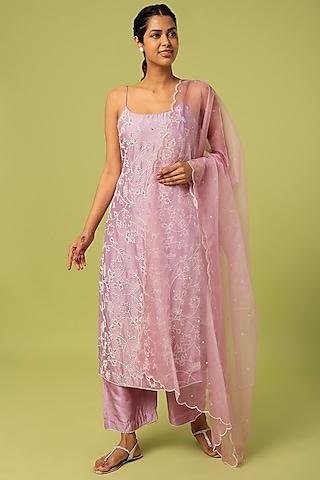 lilac dupion silk embroidered kurta set
