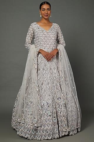 lilac embellished gown with dupatta
