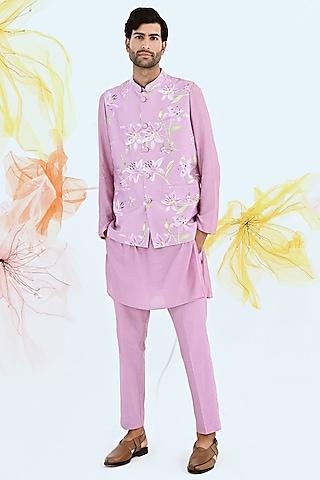 lilac embellished kurta set