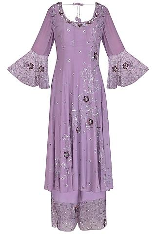 lilac embroidered anarkali set