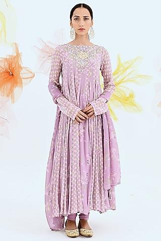 lilac embroidered anarkali set