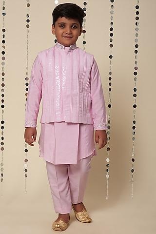 lilac embroidered bundi jacket with kurta set for boys