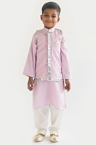 lilac embroidered bundi jacket with kurta set for boys