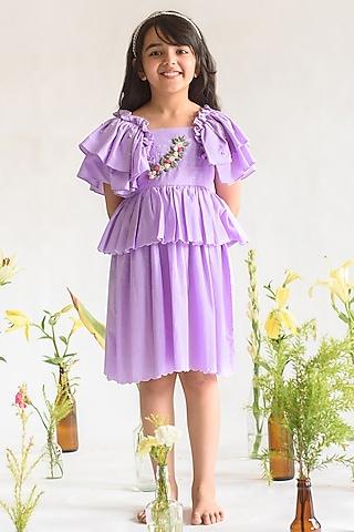 lilac embroidered gathered top for girls