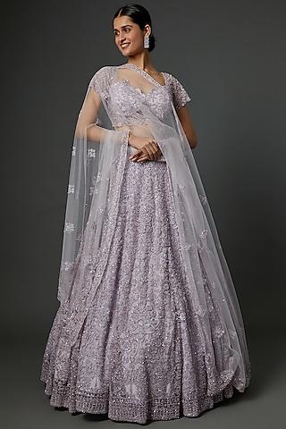 lilac embroidered kahkashan lehenga set