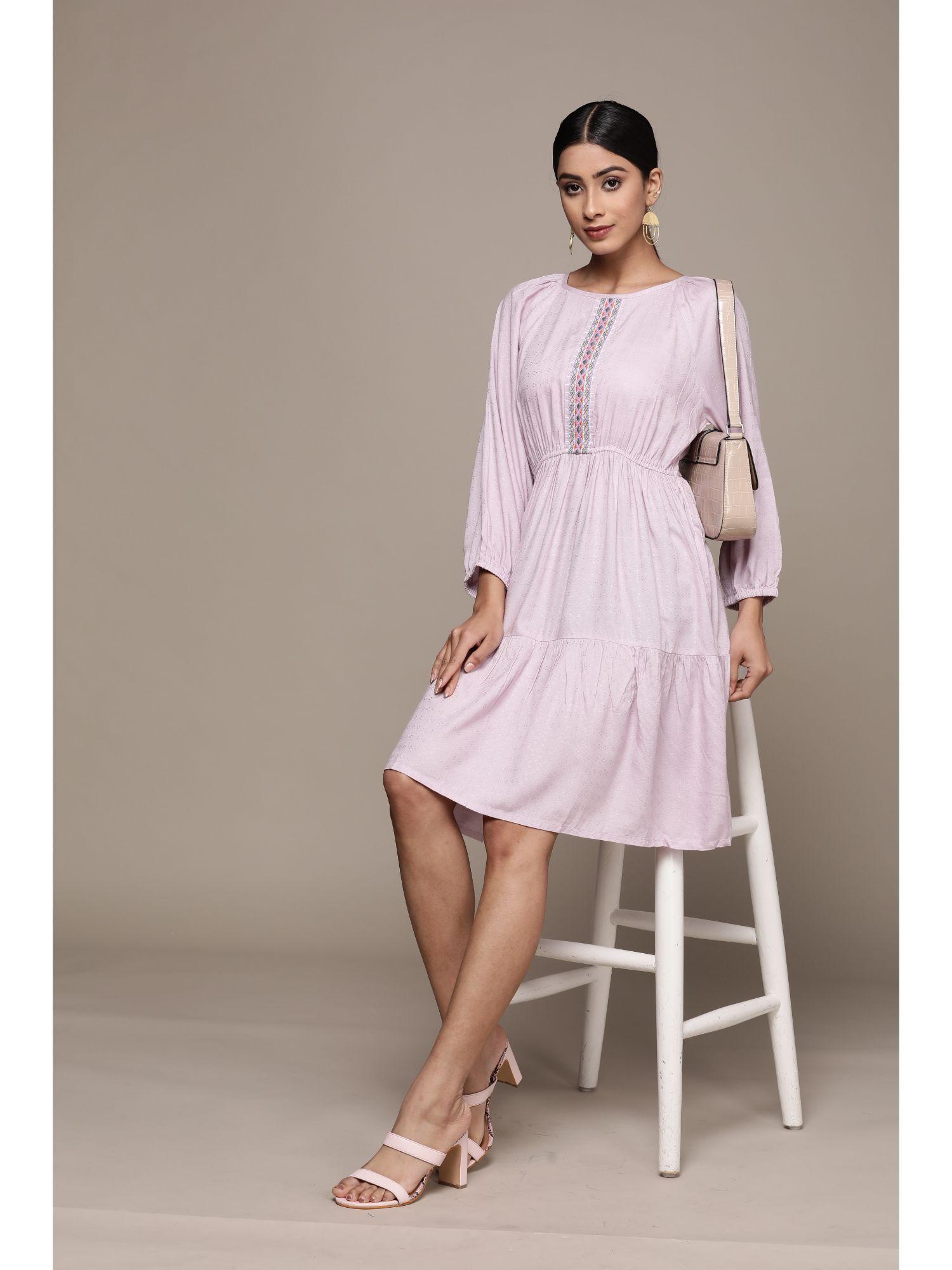 lilac embroidered knee length dress