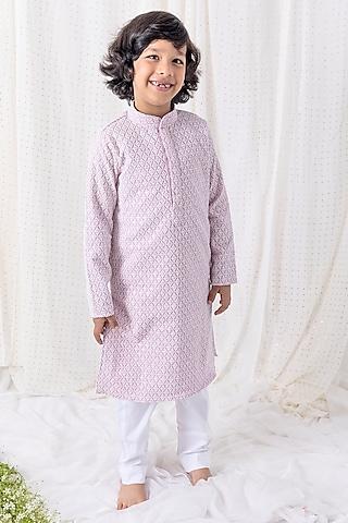 lilac embroidered kurta set for boys