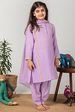 lilac embroidered kurta set for girls