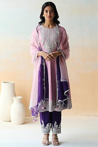 lilac embroidered kurta set