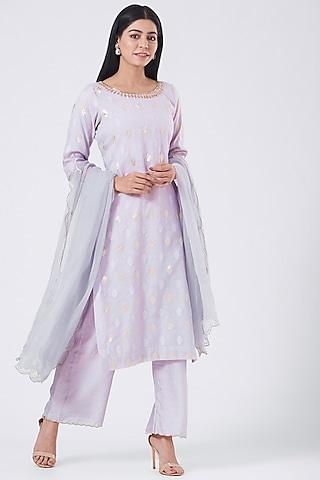 lilac embroidered kurta set