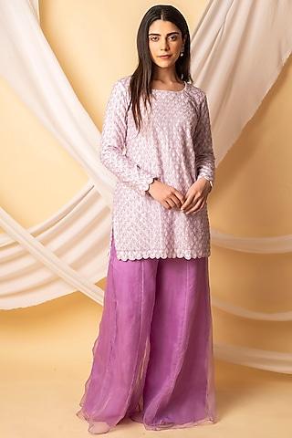 lilac embroidered kurta set