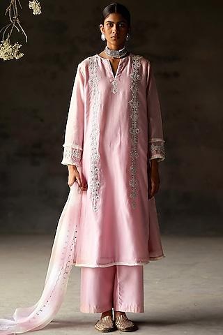 lilac embroidered kurta set