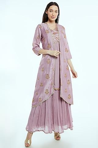 lilac embroidered maxi dress with cape