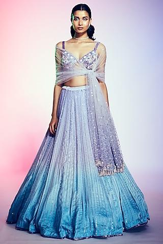 lilac embroidered ombre lehenga set