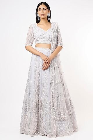 lilac embroidered pancake lehenga set