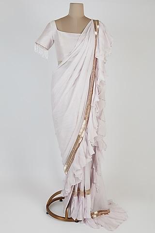 lilac embroidered pant saree