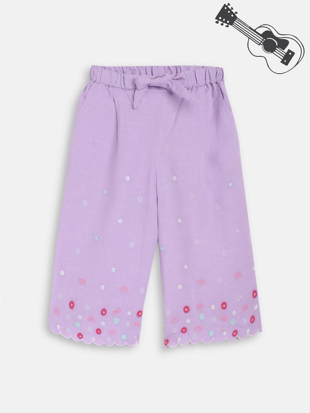 lilac embroidered regular fit culotte