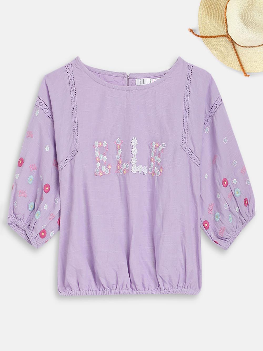 lilac embroidered round neck top