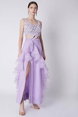 lilac embroidered ruffled gown