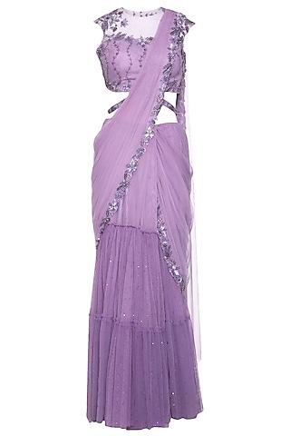 lilac embroidered saree set