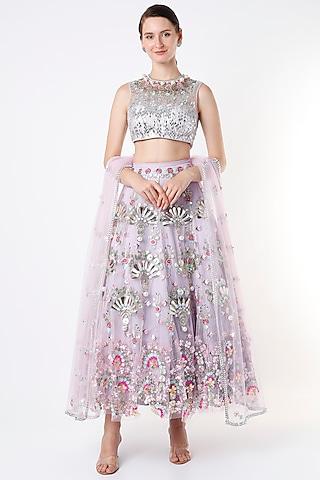 lilac embroidered short lehenga set