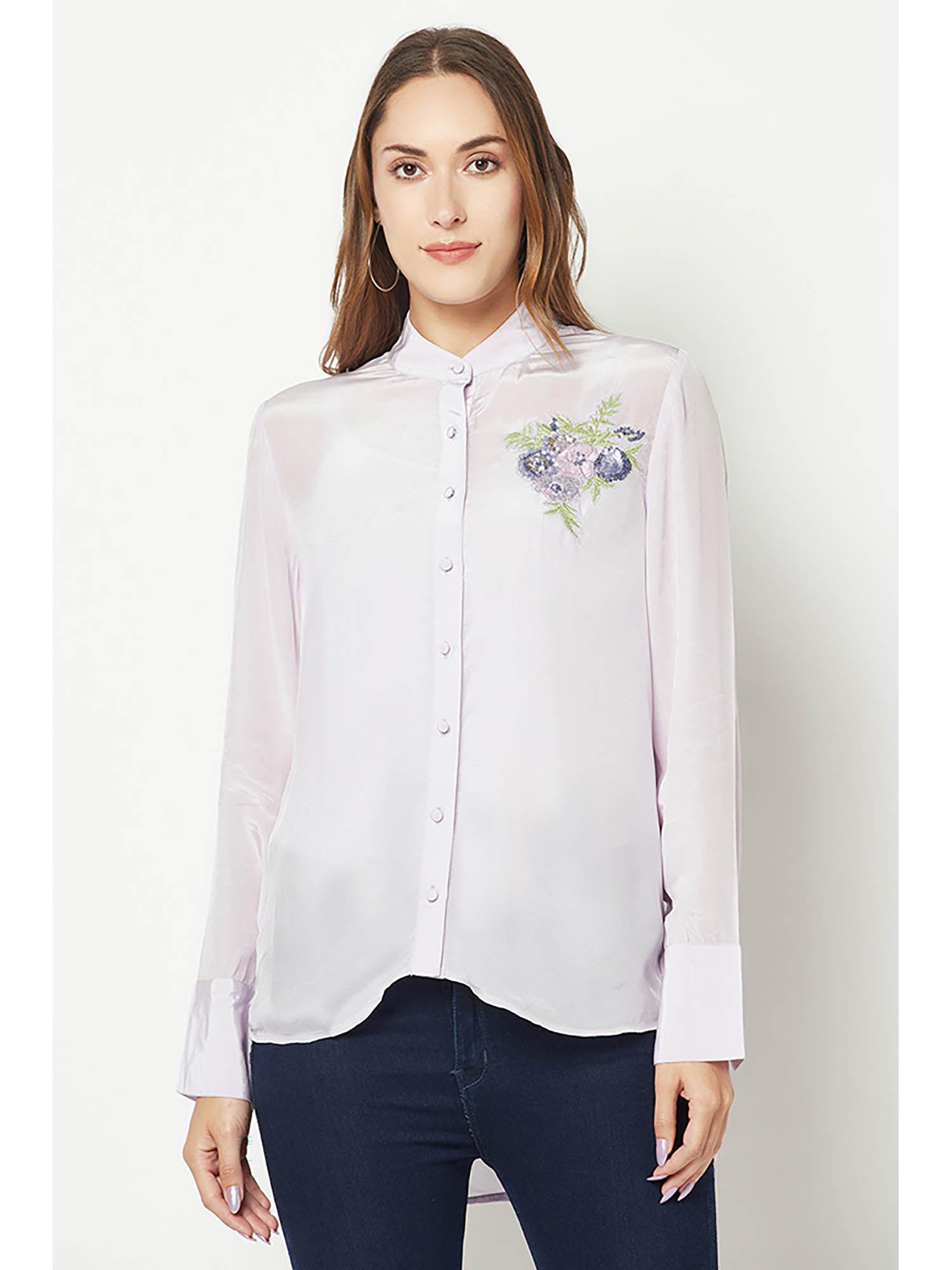 lilac embroidered silk shirt