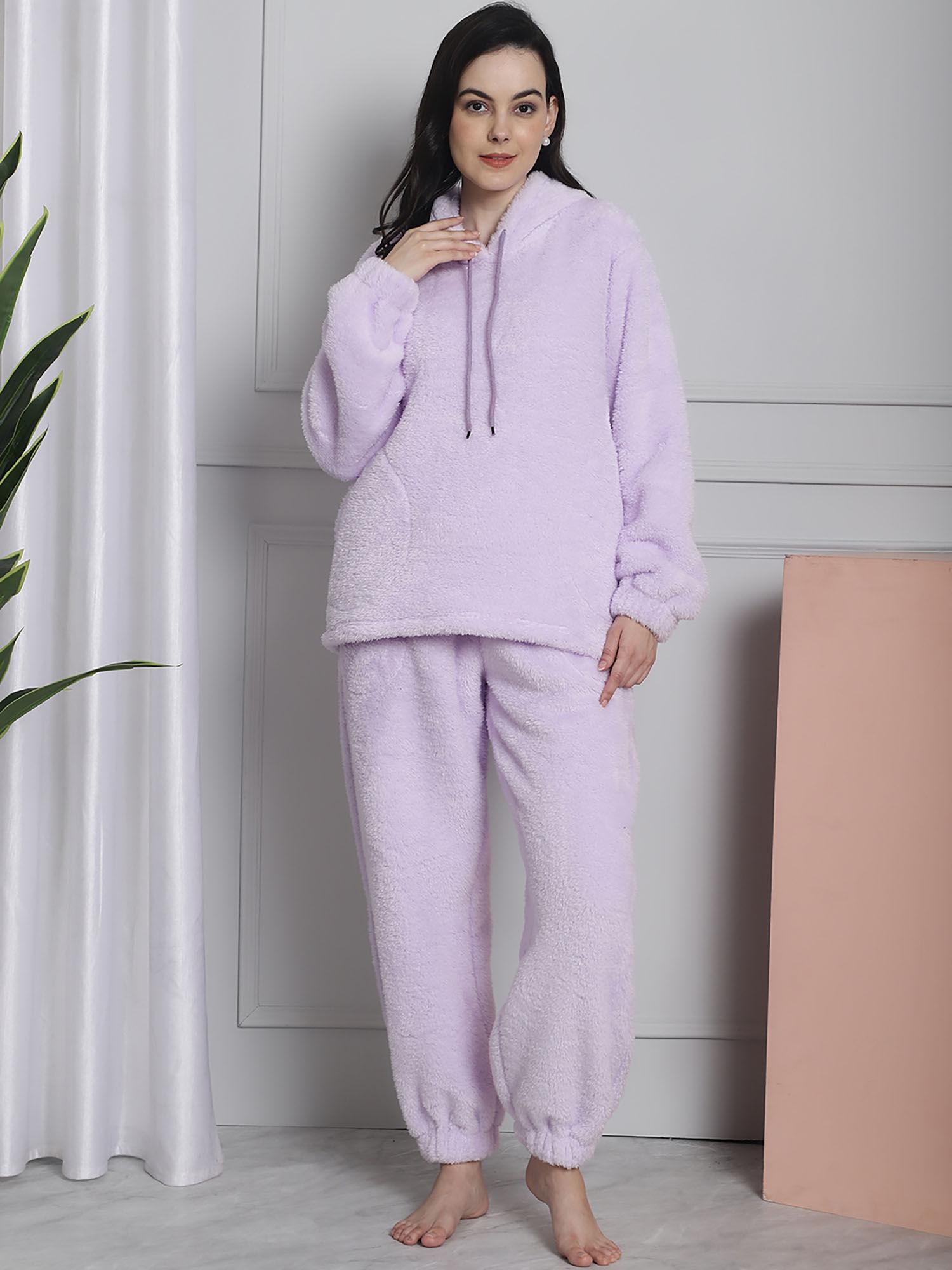 lilac faux fur winter night suit (set of 2)