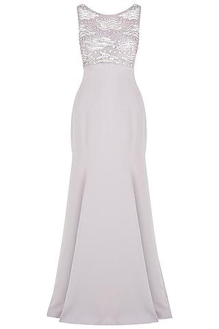 lilac fishtail embroidered gown