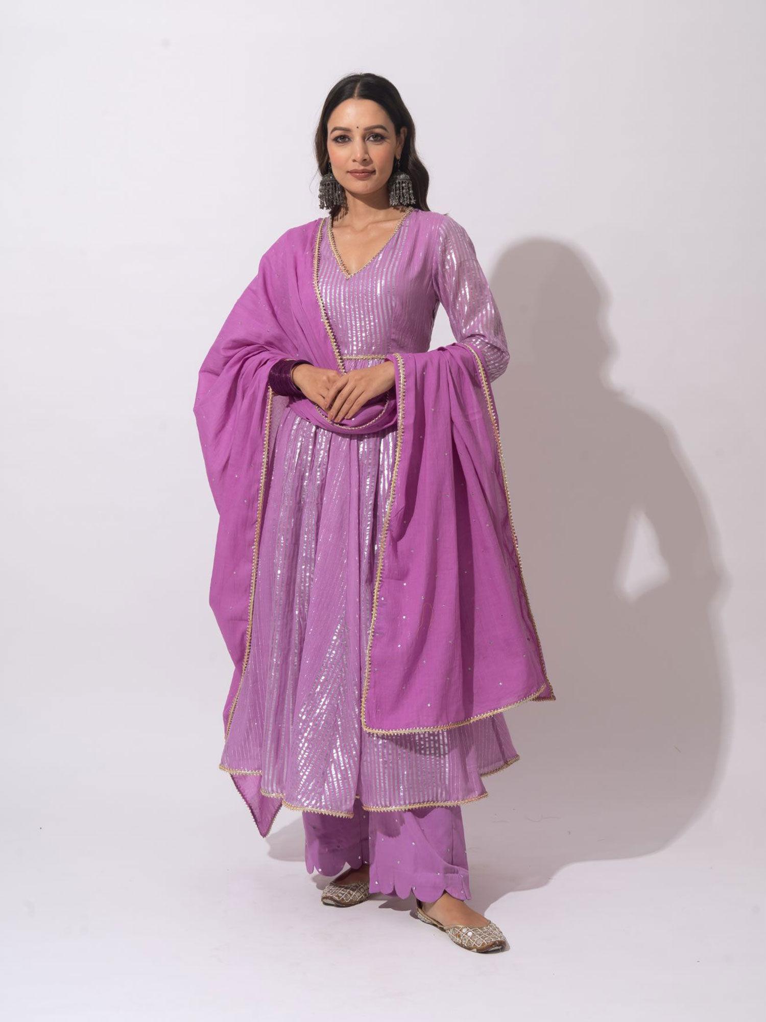 lilac flared anarkali (set of 3)