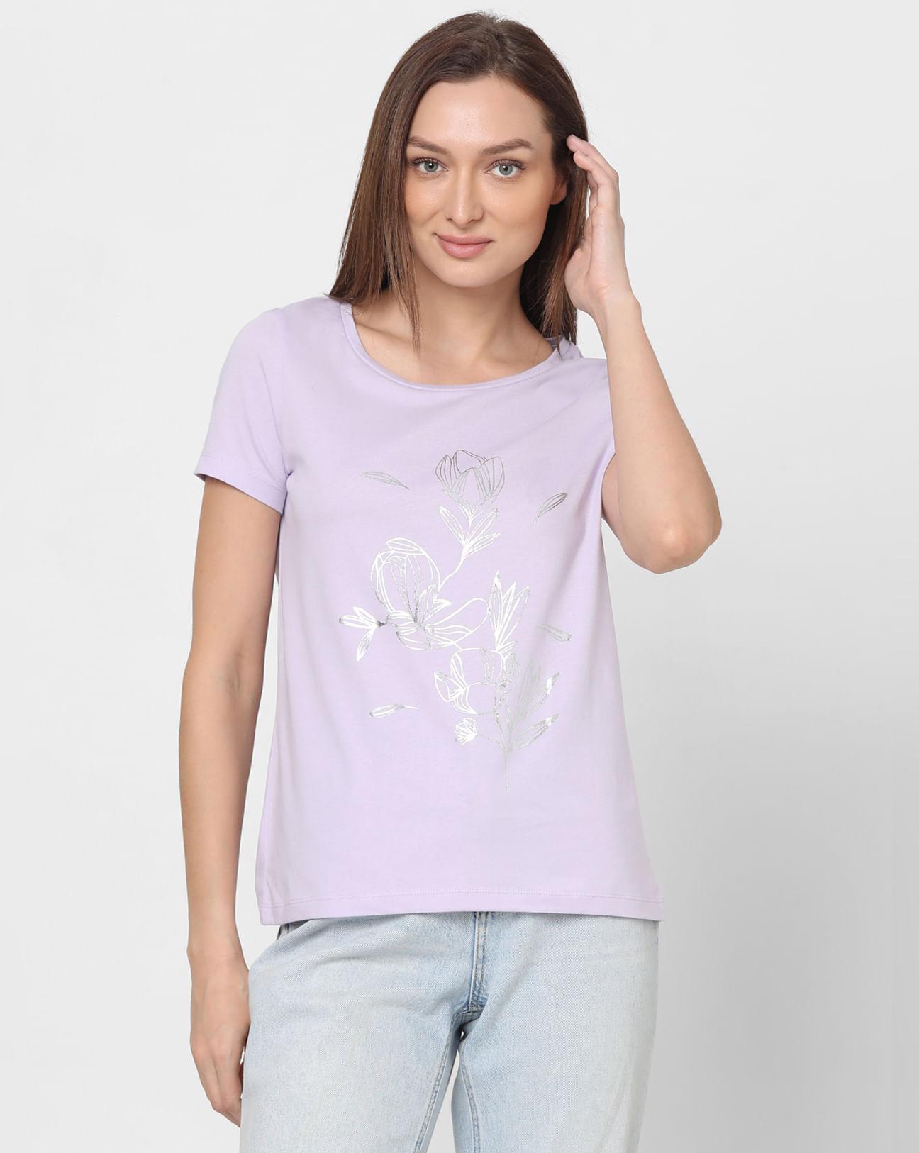 lilac foil print t-shirt