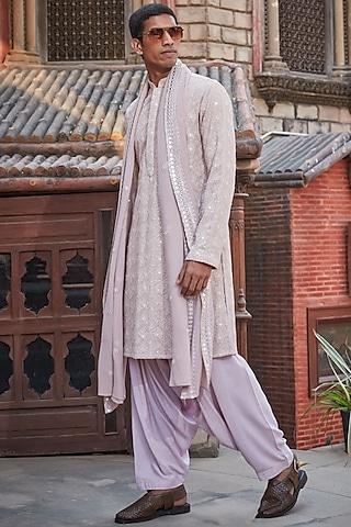 lilac georgette chikankari embroidered kurta set