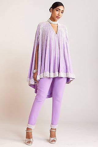 lilac georgette embellished asymmetric cape set
