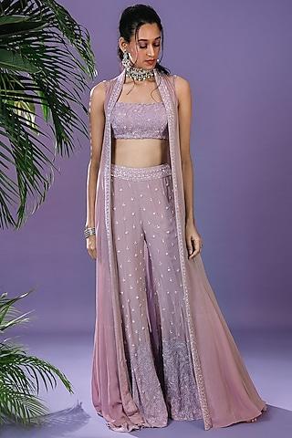 lilac georgette embroidered cape set