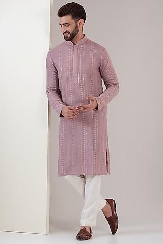 lilac georgette embroidered chikankari kurta set