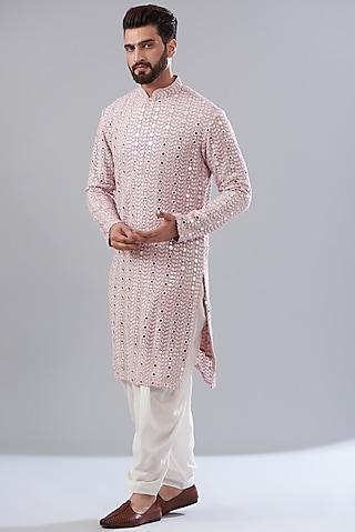 lilac georgette embroidered kurta set