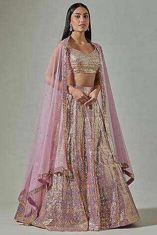 lilac georgette embroidered lehenga set