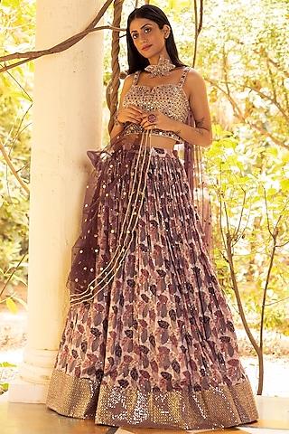 lilac georgette embroidered lehenga set