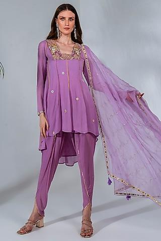 lilac georgette embroidered short anarkali set