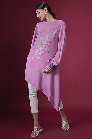 lilac georgette floral hand embellished asymmetric tunic