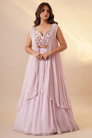 lilac georgette jacket lehenga set