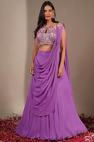 lilac georgette lehenga set