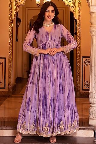 lilac georgette sequins embellished leheriya anarkali set