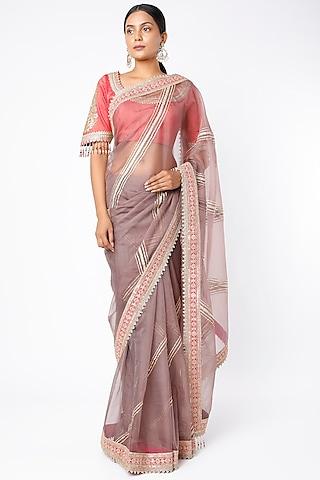 lilac grey embroidered saree set