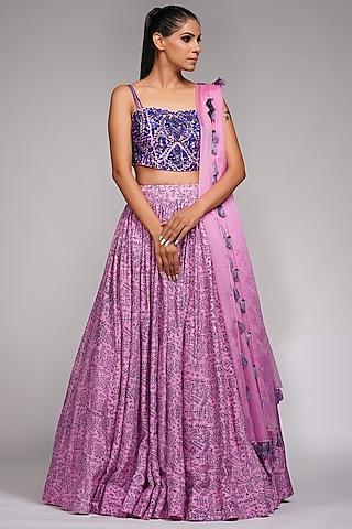 lilac hand block printed lehenga set