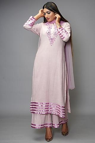 lilac hand embroidered kurta set